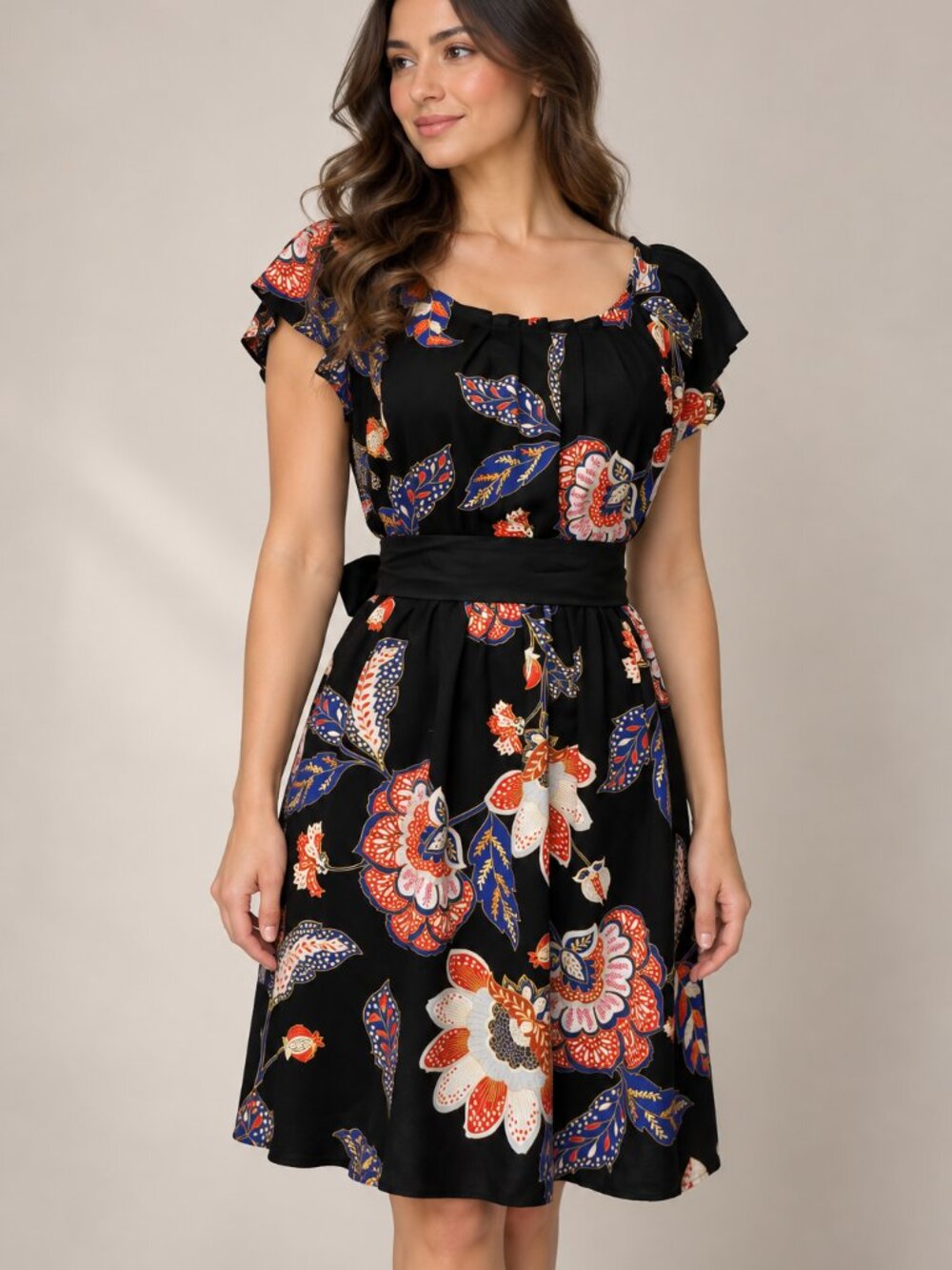 Lauren Conrad LC Floral Fit & Flare Dress XS Belted Cottagecore